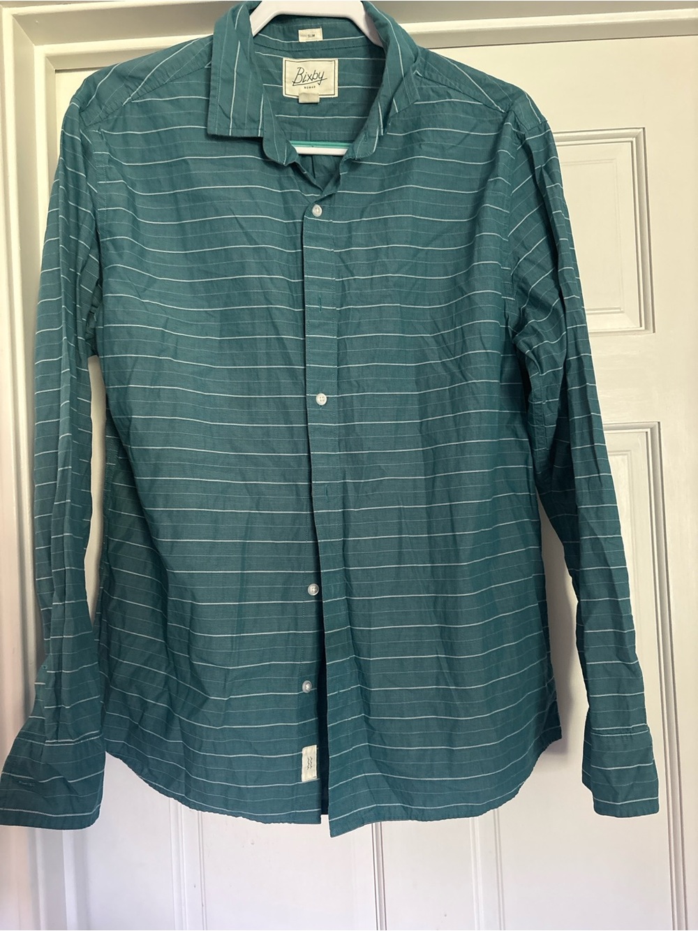 Bixby Men’s Teal Striped Long-Sleeve Button-Down Shirt